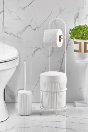 Weißer runder Eimer, WC-Papierhalter und Toilettenbürstenset 390 - 4