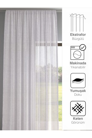Weißer, schlichter Tüllvorhang in Leinenoptik, muss nicht gebügelt werden. FlaxSeries-EXTRAFOOR - 5