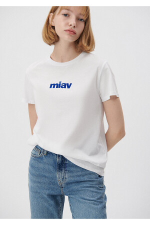 Weißes T-Shirt mit Miav-Aufdruck, reguläre Passform / normaler Schnitt 1610622-620 - 2