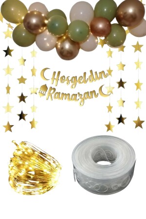 Willkommen Ramadan Gold Schriftzug LED-Kettenballon-Set – Ramadan-Dekorationsset - 2