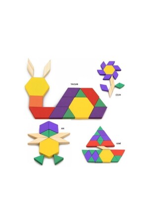 Wooden Toys 125 Parça Ahşap Eğitici Tangram Puzzle Blok Seti OYUNCAK012 - 8