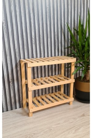 Wood's Wooden Dekoratives 3-teiliges Schuhregal aus Naturholz – Eingang – Balkon-Organizer-Regal - 4