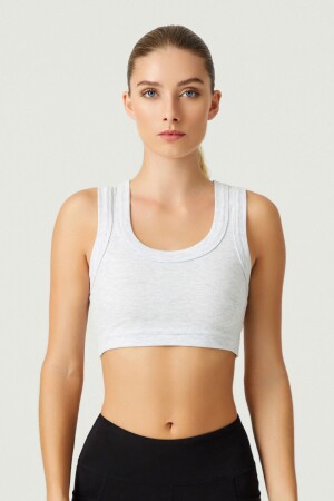 x Melodi Gri Pamuklu Kalın Askılı Crop Top Tank - 1