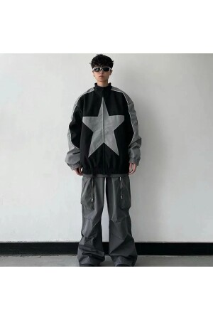 Y2k Star Patchwork Bomber Ceket - 1