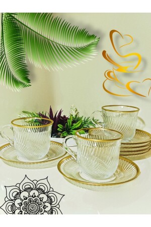 Yaldızlı Çay Fincan Takımı 6 Kişilik 6 Sets Of Tea Cups - 3