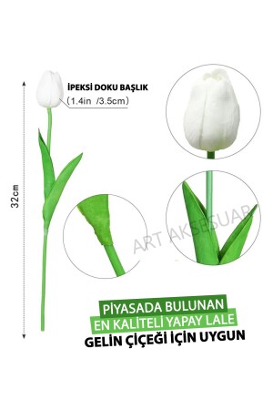 Yapay 8 Li Islak Lale Buketi Gerçeksi Doku Beyaz - Yapay Lale 32 Cm 8 Adet - 6