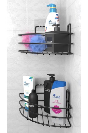 Yapışkanlı 2 li set Banyo Köşeliği Köşe Rafı Duş Şampuanlık Duvar Düzenleyici Organizer Raf - 5