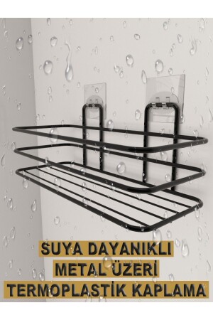 Yapışkanlı Banyo Düzenleyici 2 Adet Banyo Rafı Şampuanlık Sabunluk Mat Siyah Duş Askısı Rafı - 5