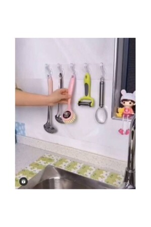 Yapışkanlı Şeffaf Duvar Askısı Banyo Mutfak Düzenleyici Askı Pratik Kanca Askılık - 6