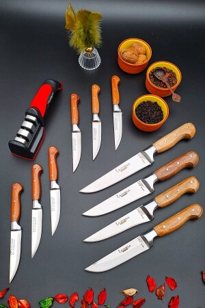 Yatağan Handgefertigtes Küchenmesser, 11-teiliges Mitgift-Set, Fleisch, Brot, Obst, Diamantspitze, Schärfwerkzeug 12asd1 - 3