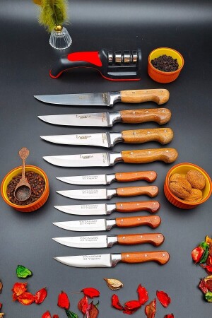 Yatağan Handgefertigtes Küchenmesser, 11-teiliges Mitgift-Set, Fleisch, Brot, Obst, Diamantspitze, Schärfwerkzeug 12asd1 - 5