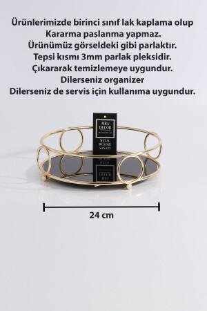 Yuvarlak Gold Servis Sunum Tepsisi Ikramlık Hediyelik Dekorasyon Organizer 24cm Alyans Sofra Mutfak ALYNSGLD - 5