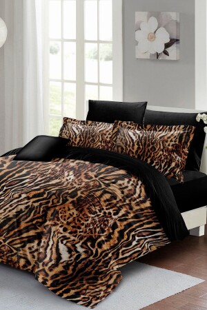 Zebra Brown Çift Kişilik Nevresim Takımı Özel Dokuma Pamuk Saten 3d Özel Tasarım MONOHOME24598 - 3