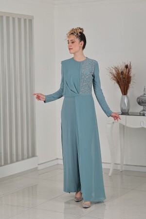 Zeren-Jumpsuit aus Chiffon mit Steindetail, Mintgrün - 1