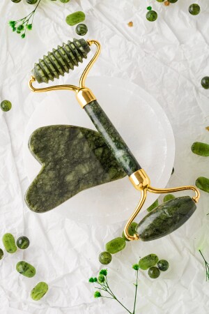 Zertifiziert 1. Grade Jade Naturstein gezahnte Rollen und Herz Gua Sha Massageset Ma047 TYC00463679105 - 5