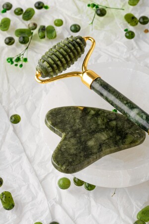 Zertifiziert 1. Grade Jade Naturstein gezahnte Rollen und Herz Gua Sha Massageset Ma047 TYC00463679105 - 6