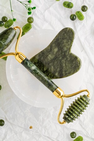 Zertifiziert 1. Grade Jade Naturstein gezahnte Rollen und Herz Gua Sha Massageset Ma047 TYC00463679105 - 7