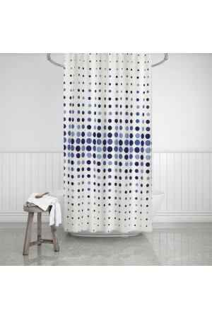 Zethome Blue Polka Dot Badezimmervorhang, einflügelig, 1 x 180 x 200, Duschvorhang BAPEVD4961MAVT - 1