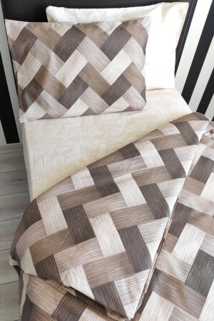 Zigzag Brown 4-teiliges Bettbezug-Set mit elastischen Laken für eine Einzelperson (100 x 200 cm), cndn-zigzag-plaid - 1