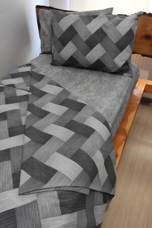 Zigzag Grey 4-teiliges Bettbezug-Set mit elastischen Laken für eine Einzelperson (100 x 200 cm), cndn-zigzag-plaid - 3