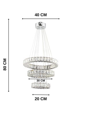 Zilla 3'lü Modern Sarkıt Kristal Taşlı Led Avize - 3 Renk Kumandalı - ( Beyaz - Sarı - Gün Işığı ) SAFİR3lüGÜMÜŞ - 4