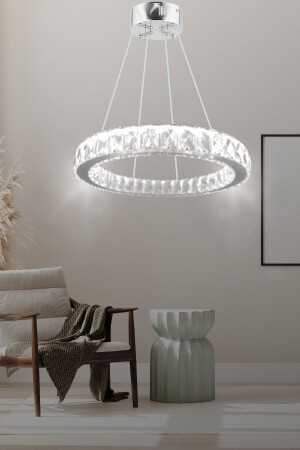 Zilla Tekli Modern Sarkıt Kristal Taşlı Led Avize - 3 Renk Kumandalı-(BEYAZ - SARI - GÜN İŞIĞI)40 Cm SAFİR40GMS - 2