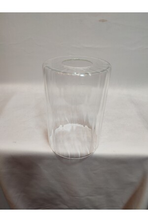 Zylinder-Kronleuchter aus Glas. Transparent, selbstgestreift. (E. 27)Durchmesser:10. 00cm-h:15. 00cm. normal, je nach Leuchtmittel: ZYLINDERGLAS, TRANSPARENT, GESTREIFT - 7